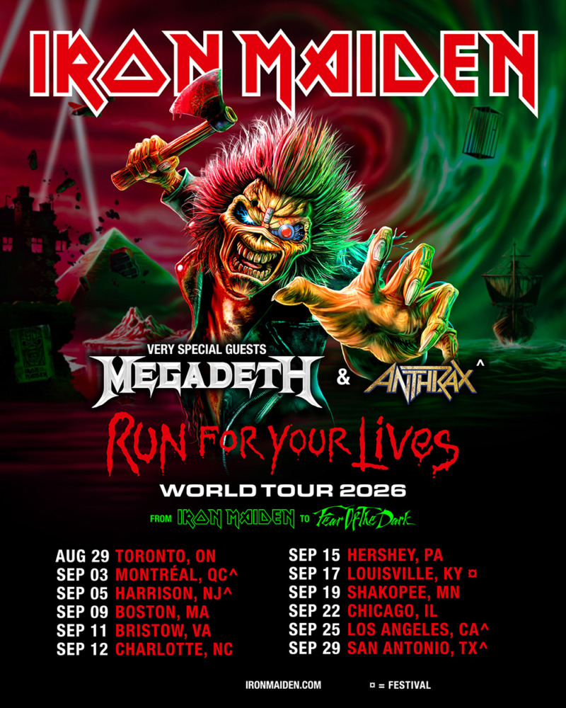 IRON MAIDEN Bring "Run For Your Lives" 50th Anniversary Tour to North America in August — MEGADETH Support All Dates
