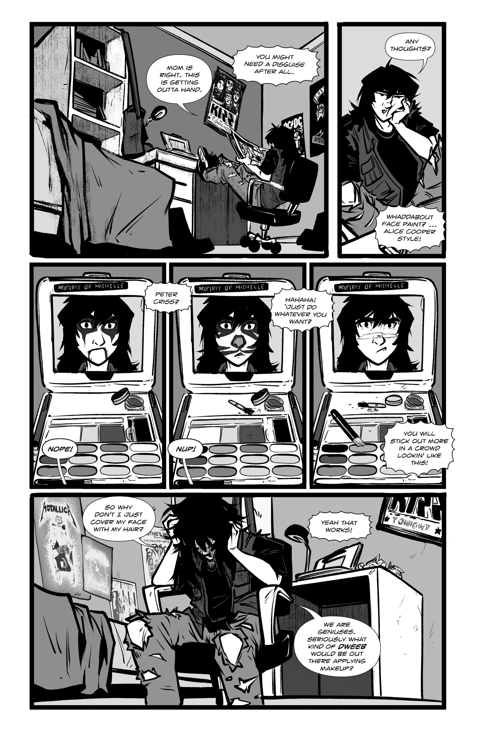 Maurice & The Metal issue five, page six - Maurice tries on face paint