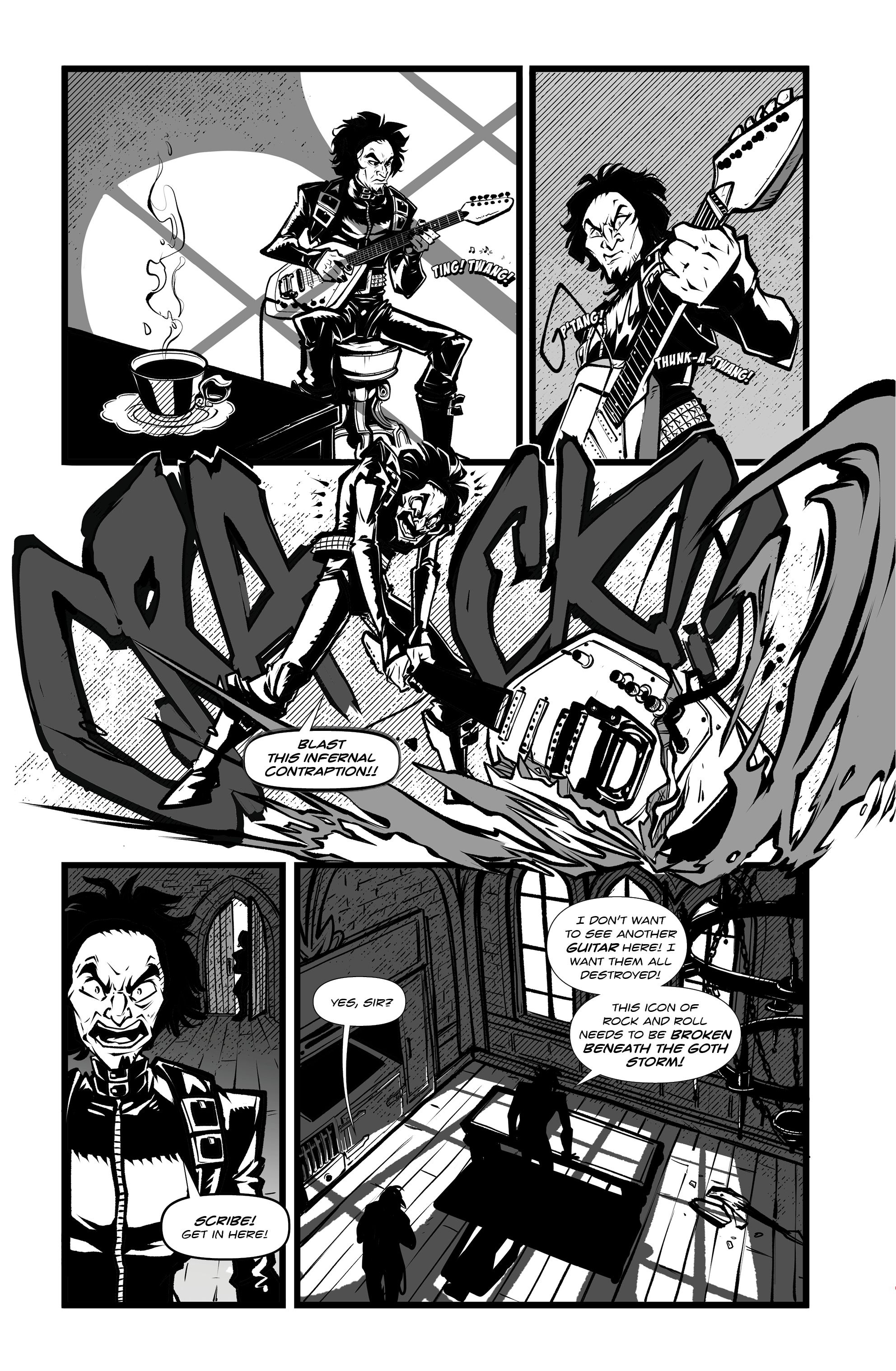 Maurice & The Metal issue five, page nine - V smashes a guitar