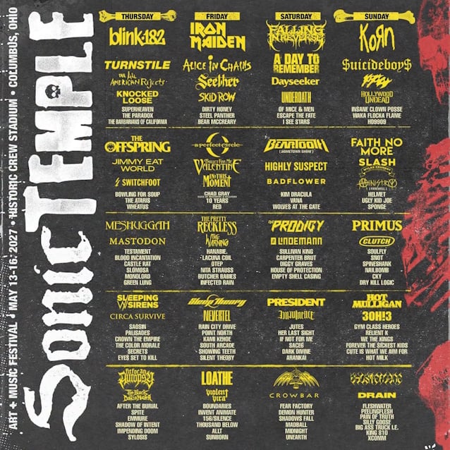 IRON MAIDEN, KORN, MESHUGGAH And MASTODON Lead Metal Contingent At Sonic Temple 2027